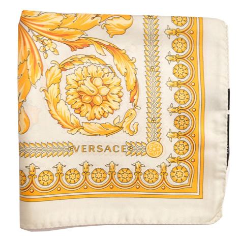 white and gold versace scarf|are versage shawls always silk.